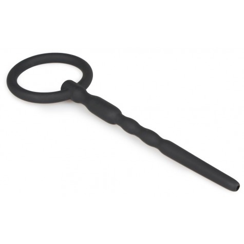 Черный уретральный плаг Silicone Penis Plug With Pull Ring - 13,5 см.