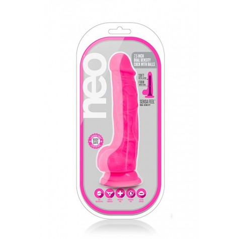 Розовый реалистичный фаллоимитатор на присоске NEO 7.5INCH DUAL DENSITY COCK W. BALLS - 19 см.